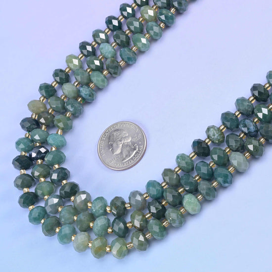 Moss Agate Faceted Rondelle Beads Size 6x10mm Jewelry Making 15.5 Inch Strand