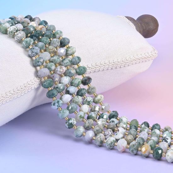 Moss Tree Agate Faceted Rondelle Beads Size 6x10mm Jewelry Making 15.5 Inch Strand