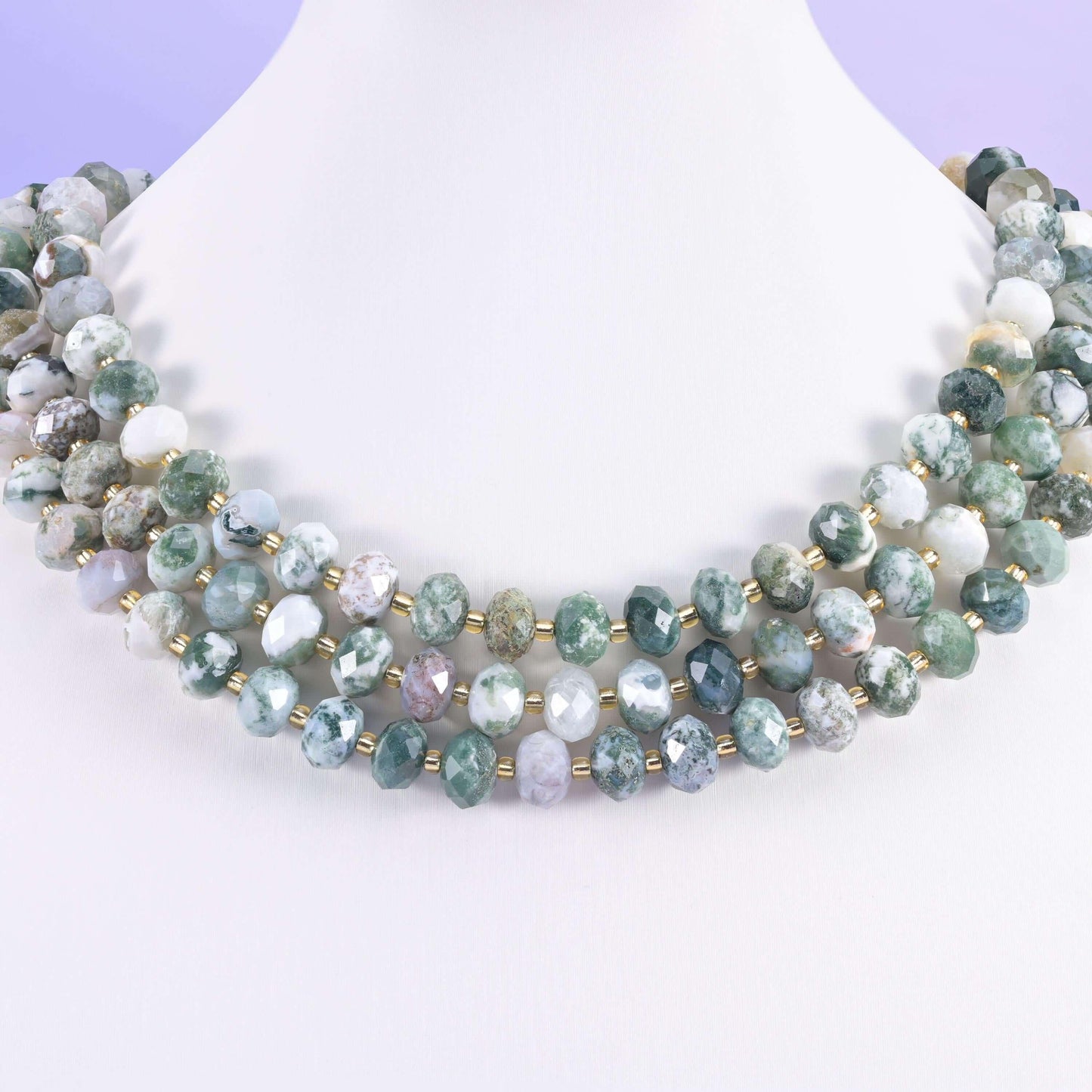 Moss Tree Agate Faceted Rondelle Beads Size 6x10mm Jewelry Making 15.5 Inch Strand