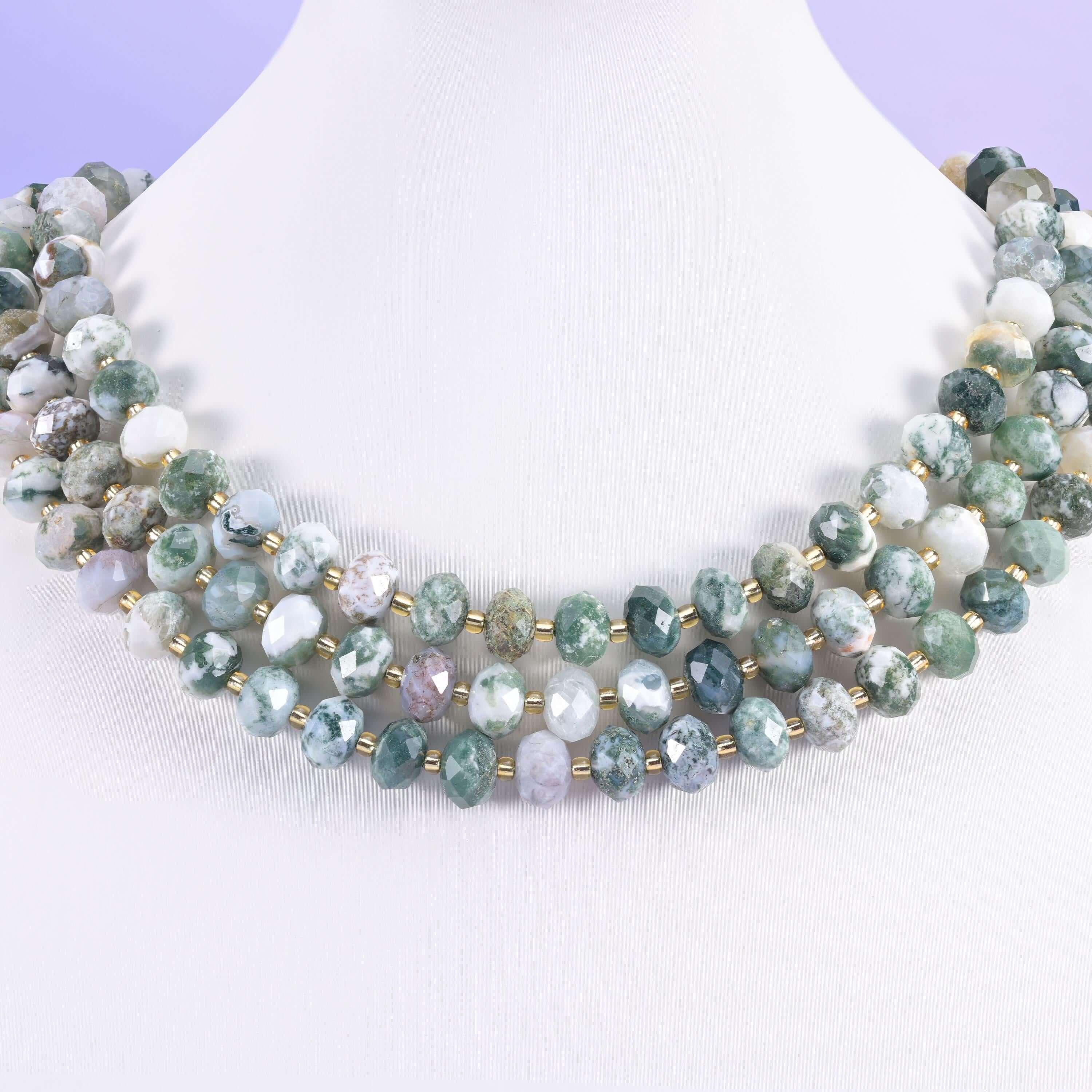 Moss Tree Agate Faceted Rondelle Beads Size 6x10mm Jewelry Making 15.5 Inch Strand