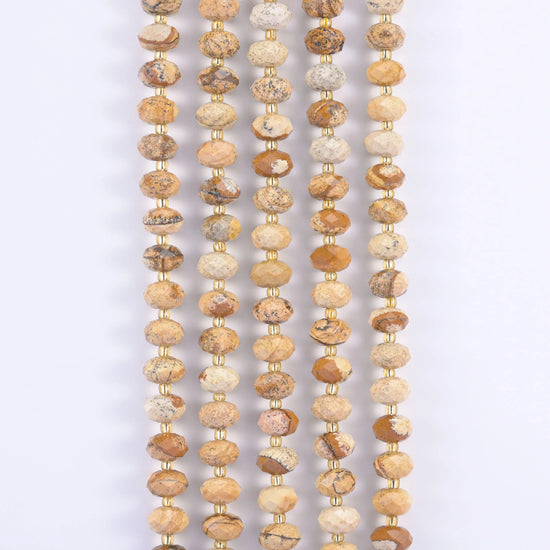 Picture Jasper Faceted Rondelle Beads Size 6x10mm Jewelry Making 15.5 Inch Strand
