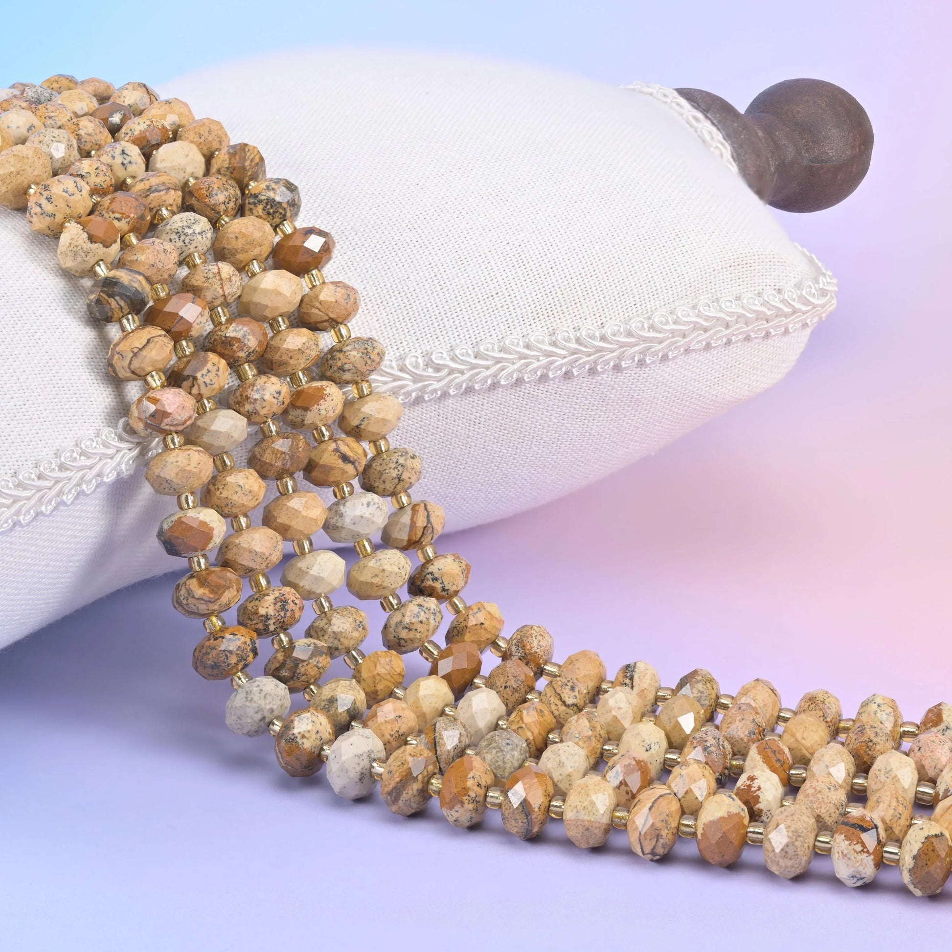 Picture Jasper Faceted Rondelle Beads Size 6x10mm Jewelry Making 15.5 Inch Strand