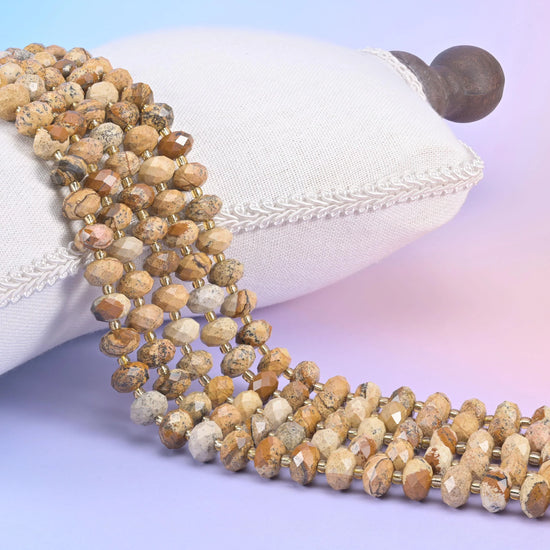 Picture Jasper Faceted Rondelle Beads Size 6x10mm Jewelry Making 15.5 Inch Strand
