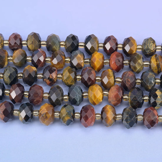 Tricolor Tiger Eye Faceted Rondelle Beads Size 6x10mm Jewelry Making 15.5 Inch Strand