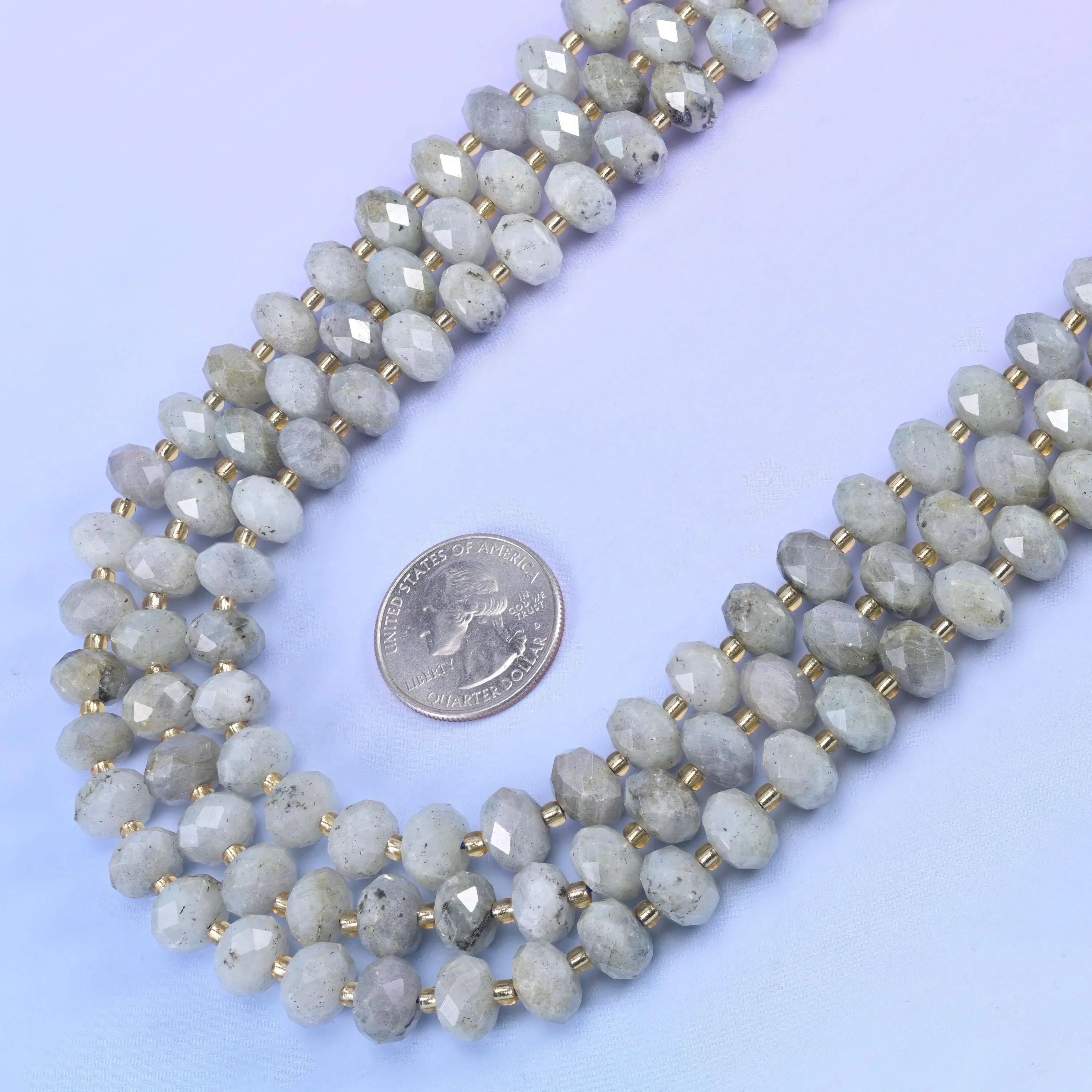 White Labradorite Faceted Rondelle Beads Size 6x10mm Jewelry Making 15.5 Inch Strand