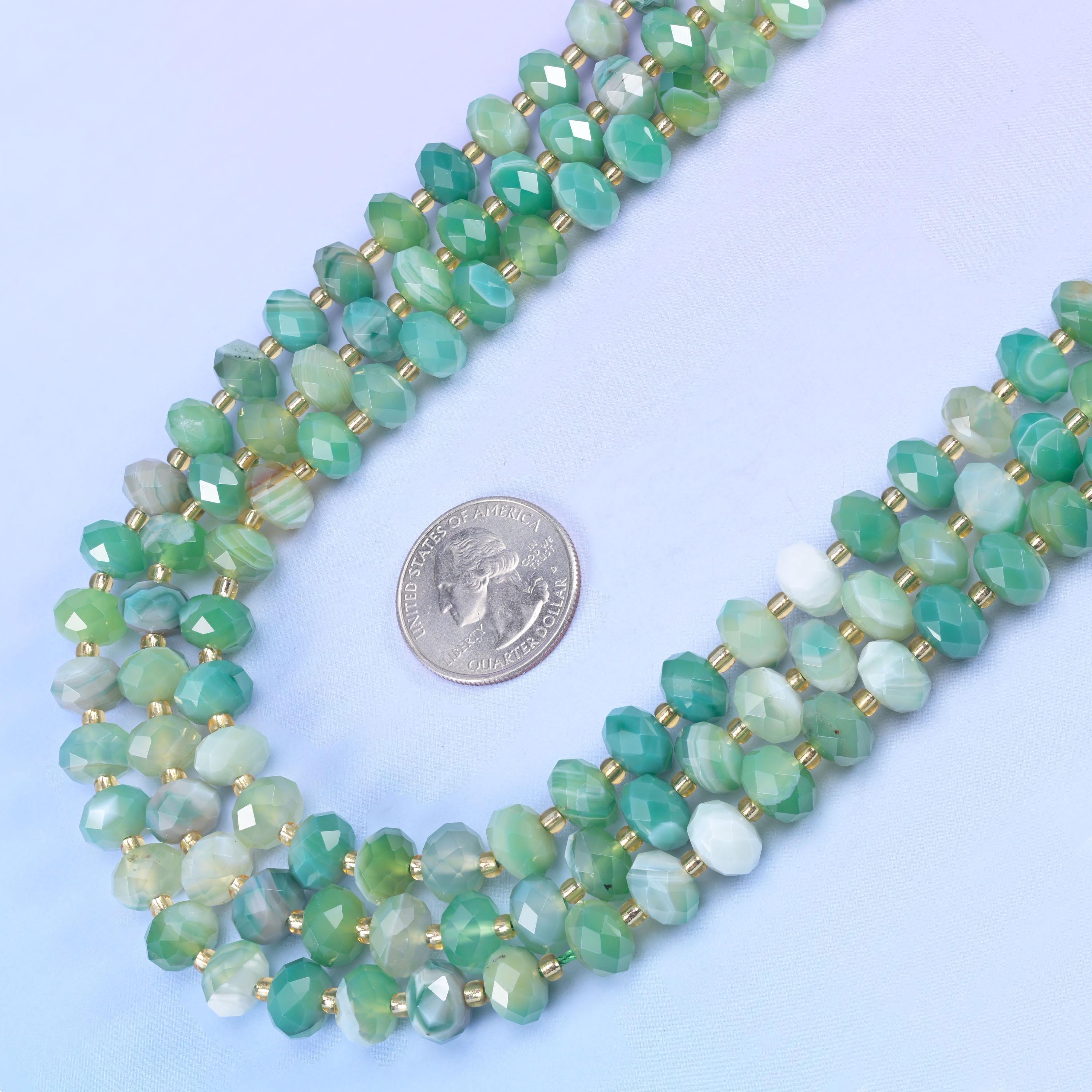 Dyed Green Strip Agate Faceted Rondelle Beads Size 6x10mm Jewelry Making 15.5 Inch Strand