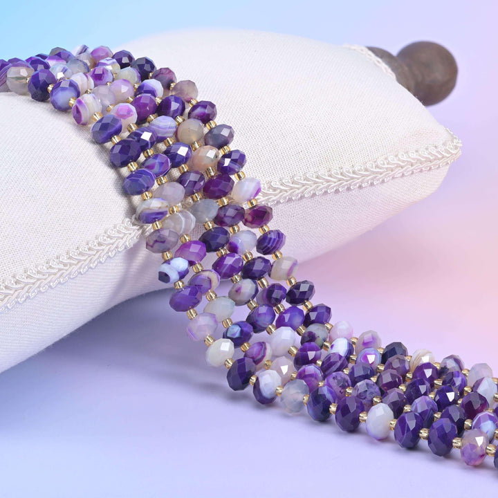 Dyed Purple Strip Agate Faceted Rondelle Beads Size 6x10mm Jewelry Making 15.5 Inch Strand
