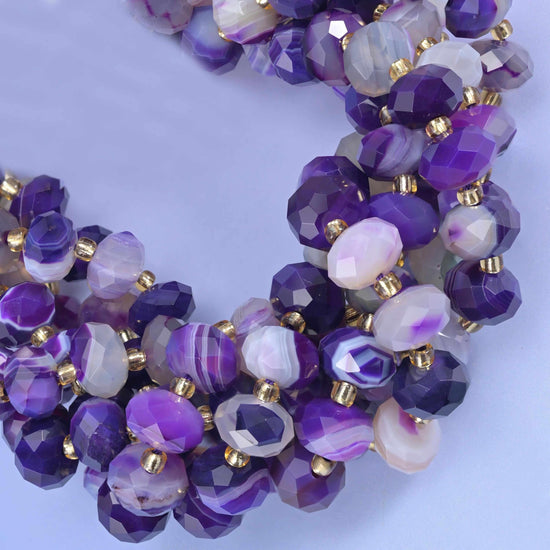 Dyed Purple Strip Agate Faceted Rondelle Beads Size 6x10mm Jewelry Making 15.5 Inch Strand