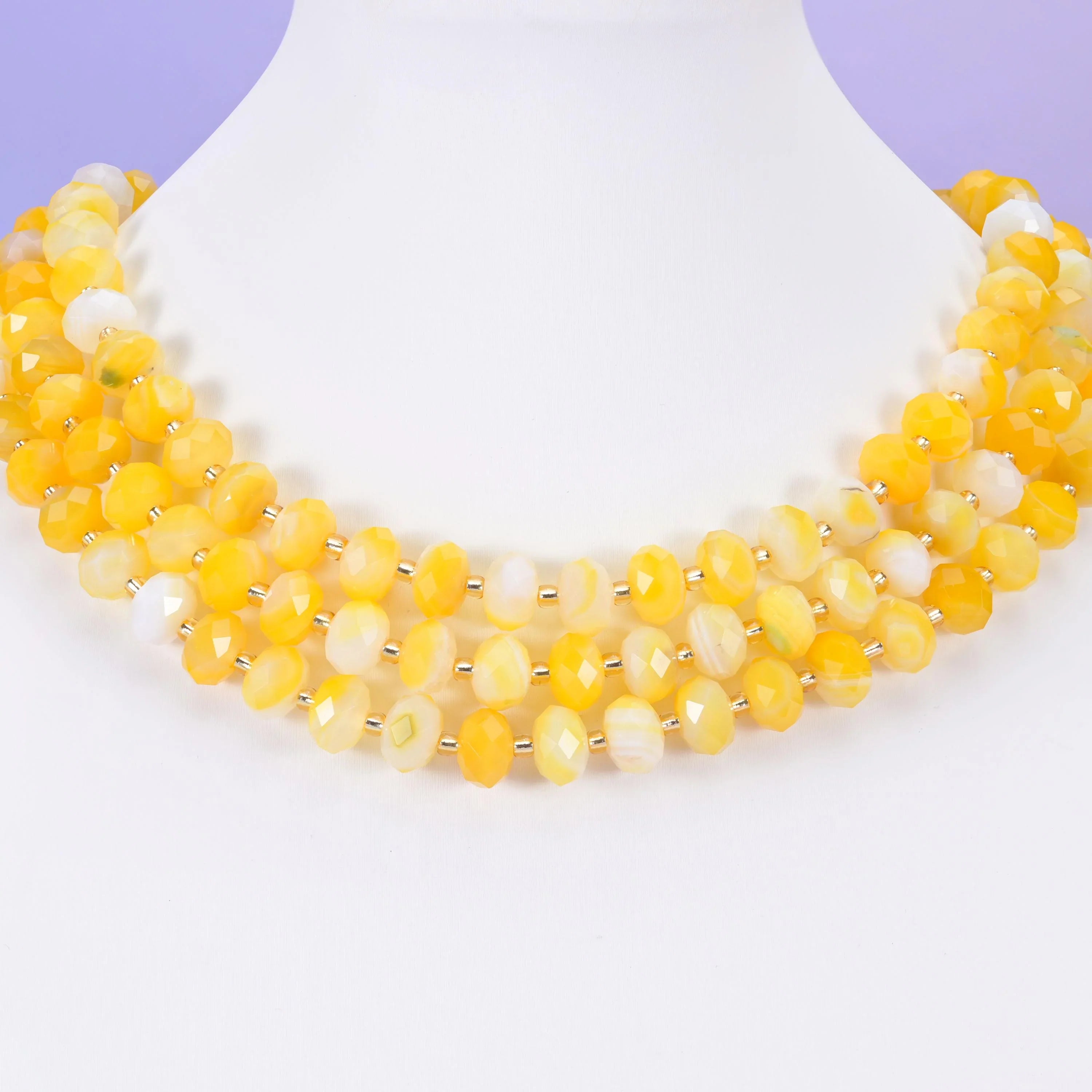 Dyed Yellow Strip Agate Faceted Rondelle Beads Size 6x10mm Jewelry Making 15.5 Inches Per Strand