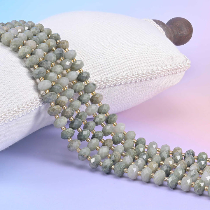 Green Rabbit Fur Quartz Faceted Rondelle Beads Size 6x10mm Jewelry Making 15.5 Inch Strand