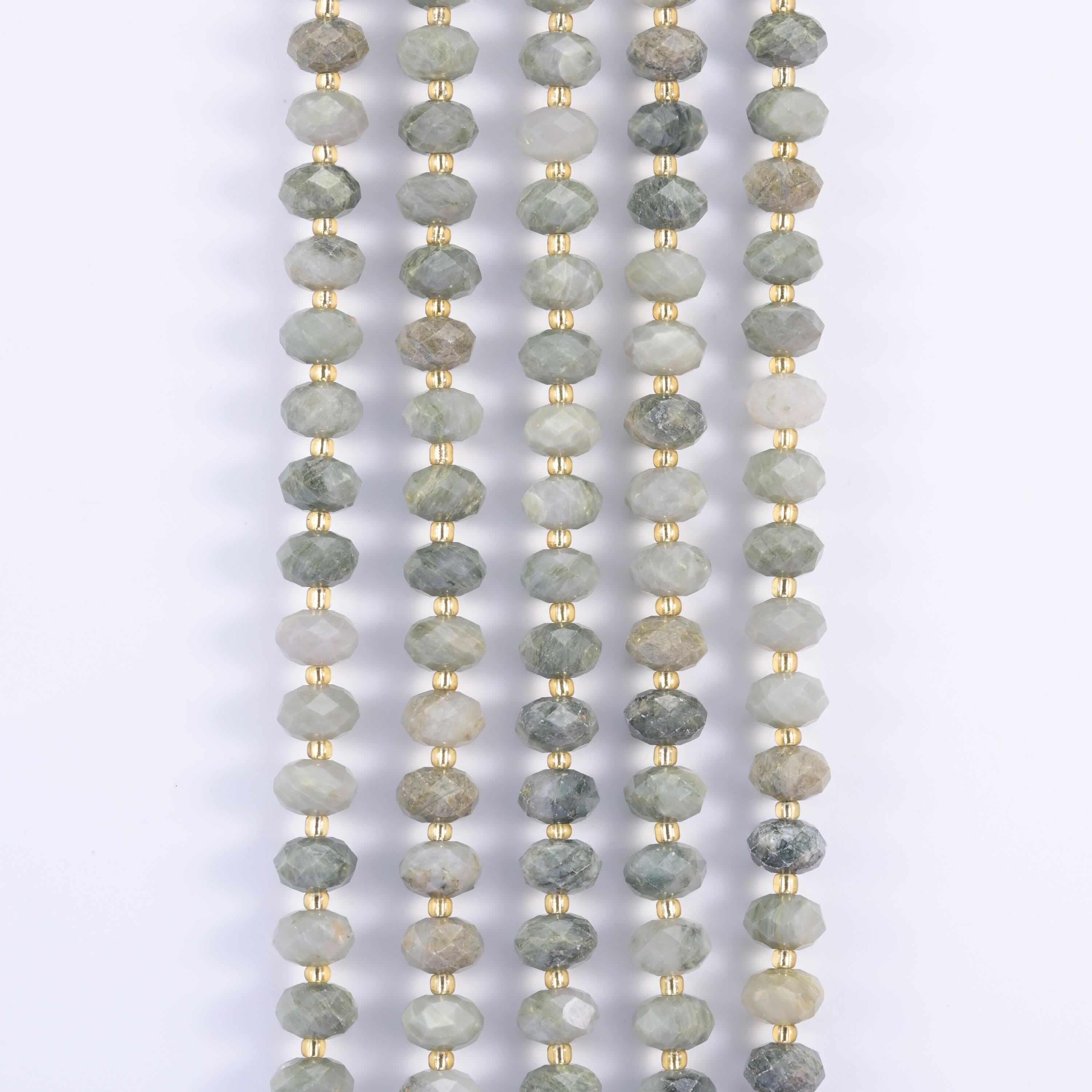 Green Rabbit Fur Quartz Faceted Rondelle Beads Size 6x10mm Jewelry Making 15.5 Inch Strand