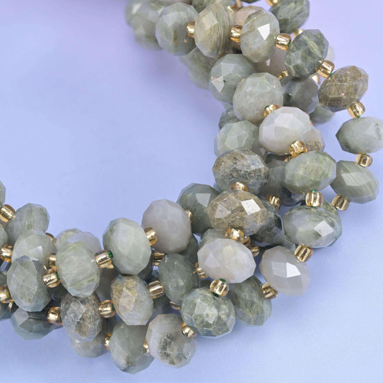 Green Rabbit Fur Quartz Faceted Rondelle Beads Size 6x10mm Jewelry Making 15.5 Inch Strand