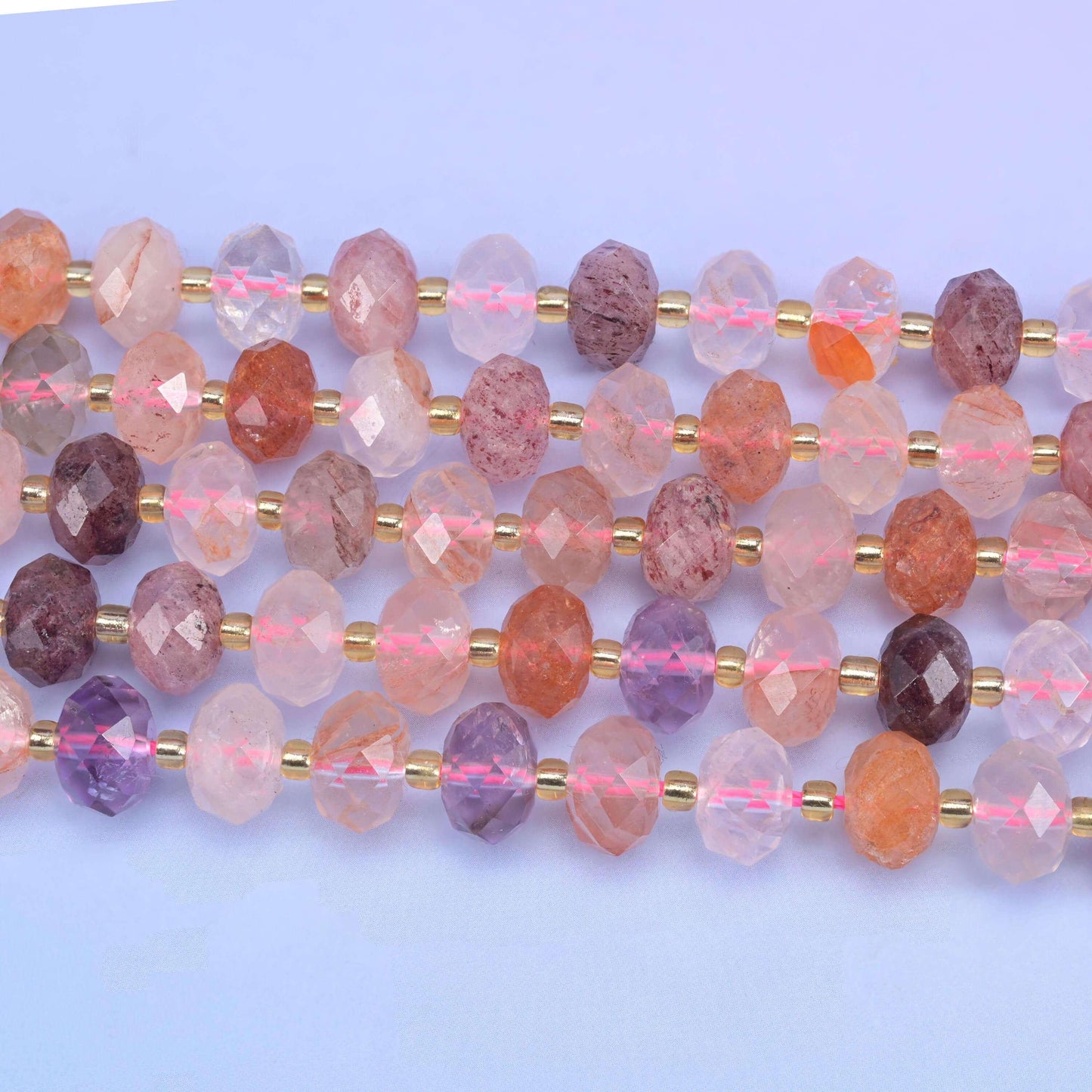 Strawberry Phantom Quartz Faceted Rondelle Beads Size 6x10mm Jewelry Making 15.5 Inch Strand