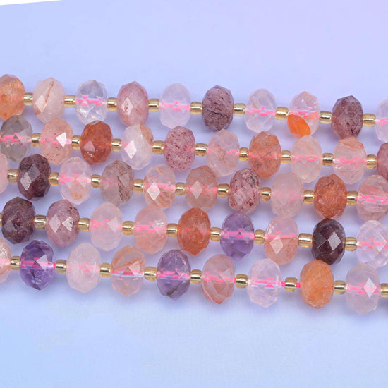 Strawberry Phantom Quartz Faceted Rondelle Beads Size 6x10mm Jewelry Making 15.5 Inch Strand