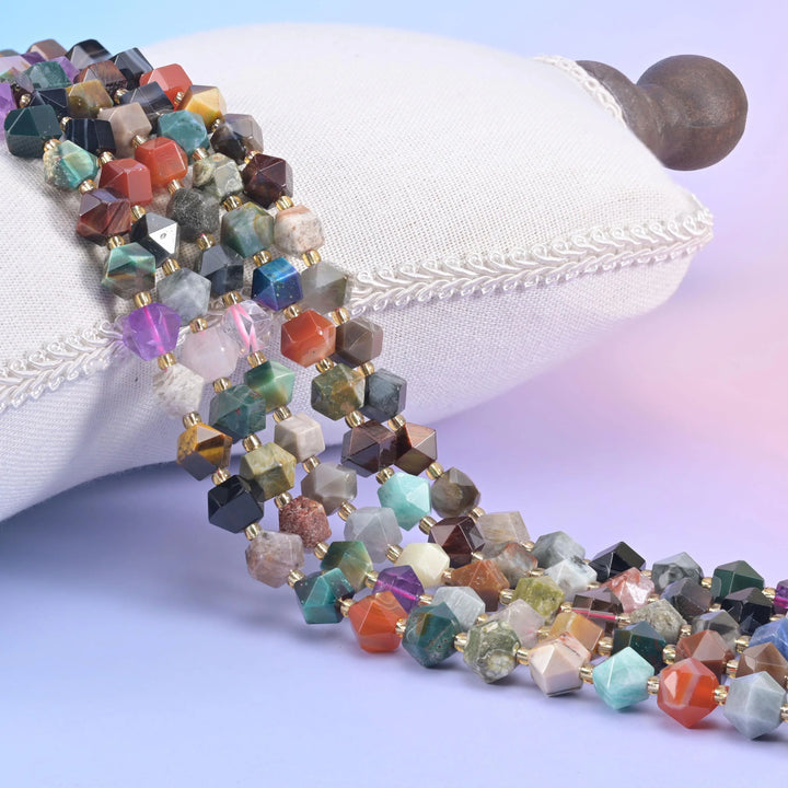 Colorful Assorted Gemstone Faceted Diamond Rhombus Beads - Size 10mm - Jewelry Making Beads - 15.5 Inches Per Strand - Mycrazycrystal