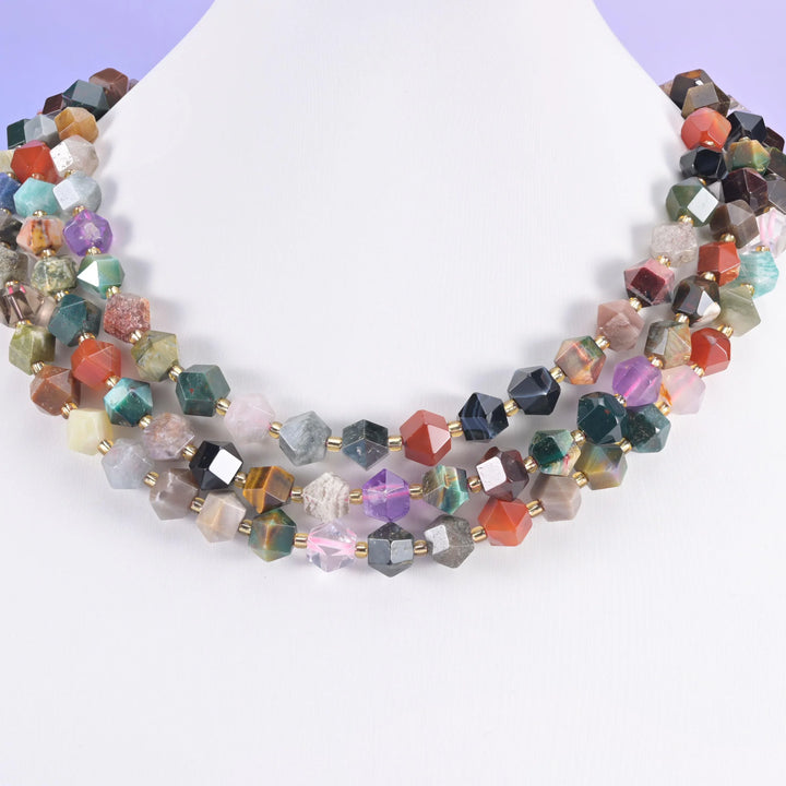 Colorful Assorted Gemstone Faceted Diamond Rhombus Beads - Size 10mm - Jewelry Making Beads - 15.5 Inches Per Strand - Mycrazycrystal
