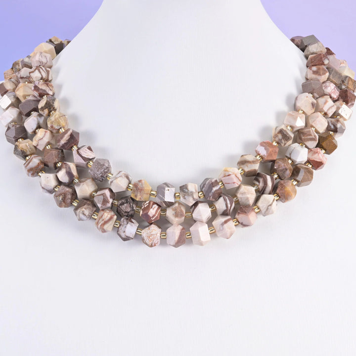 Natural Australia Zebra Jasper Faceted Diamond Rhombus Beads - Size 10mm - Jewelry Making Beads - 15.5 Inches Per Strand - Mycrazycrystal
