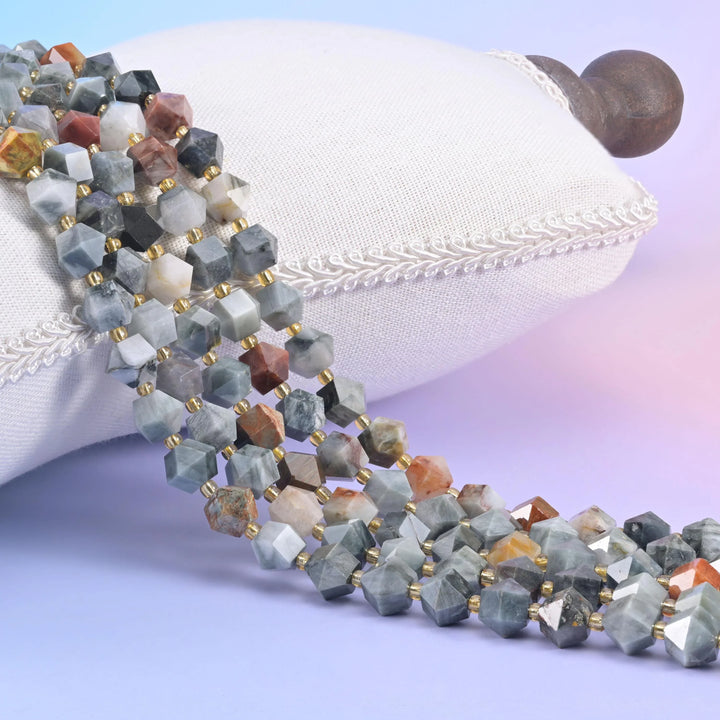 Natural Eagle Eye Jasper Faceted Diamond Rhombus Beads - Size 10mm - Jewelry Making Beads - 15.5 Inches Per Strand - Mycrazycrystal