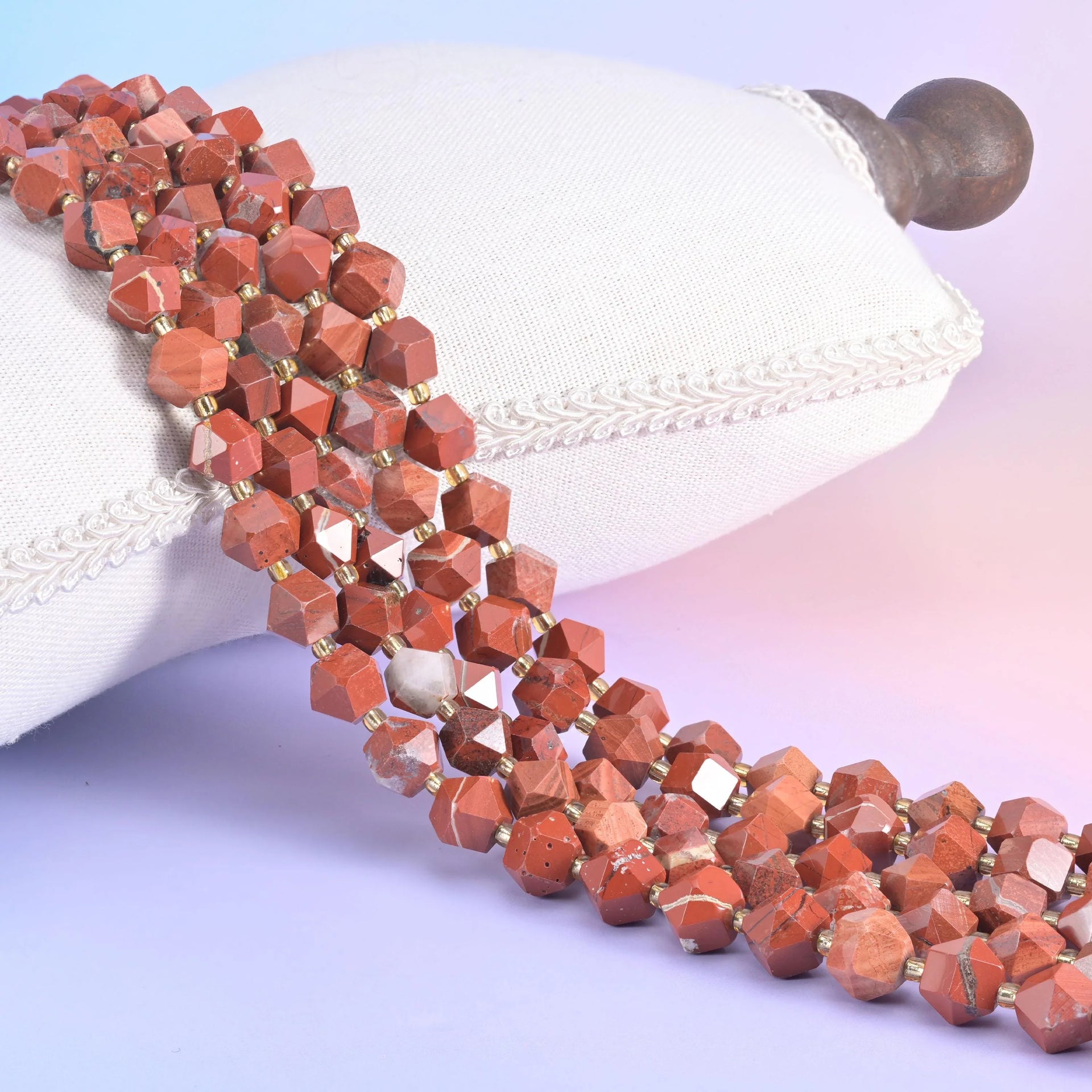 Flower Red Jasper Faceted Diamond Rhombus Beads Size 10mm Jewelry