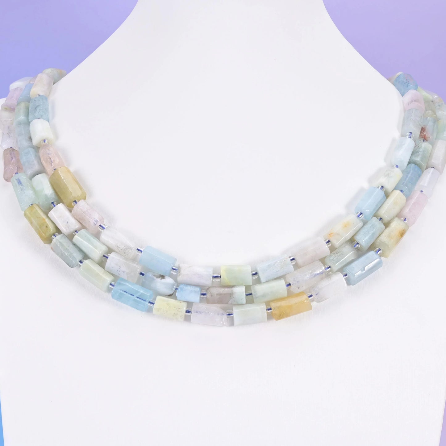 Blue Pink Morganite Faceted Tube Beads Size 12x8mm Jewelry Making 15.5 Inch Strand