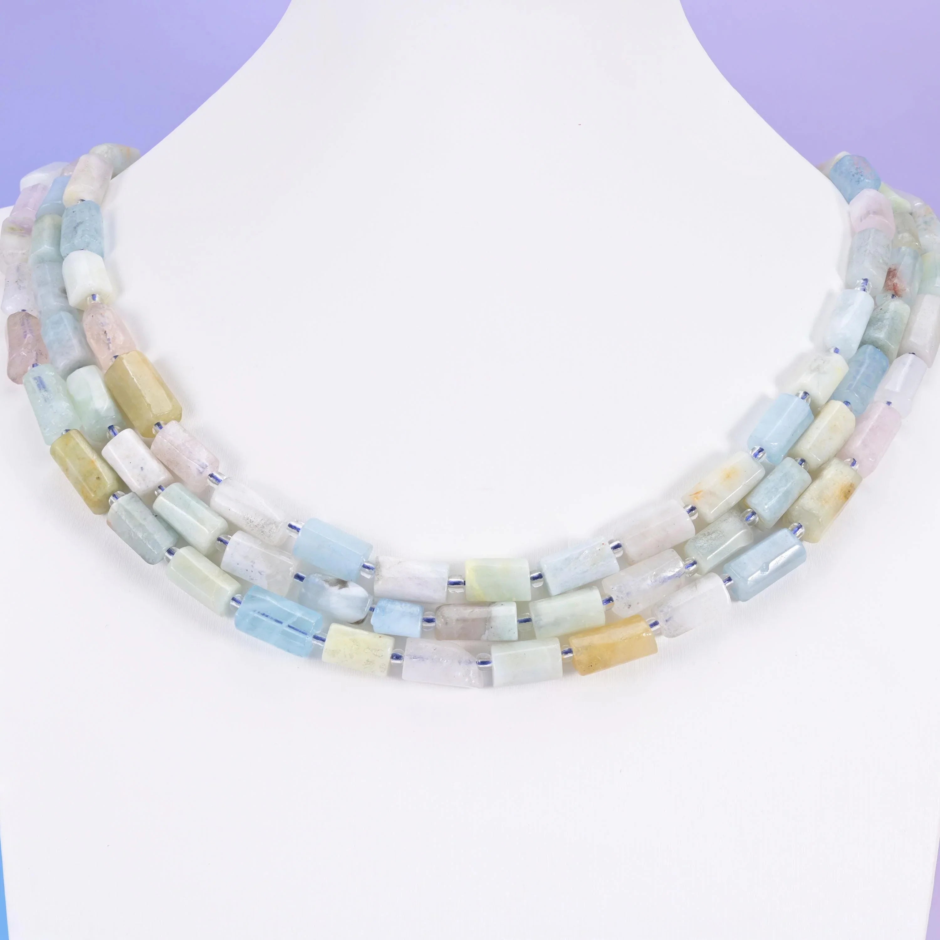 Blue Pink Morganite Faceted Tube Beads Size 12x8mm Jewelry Making 15.5 Inch Strand