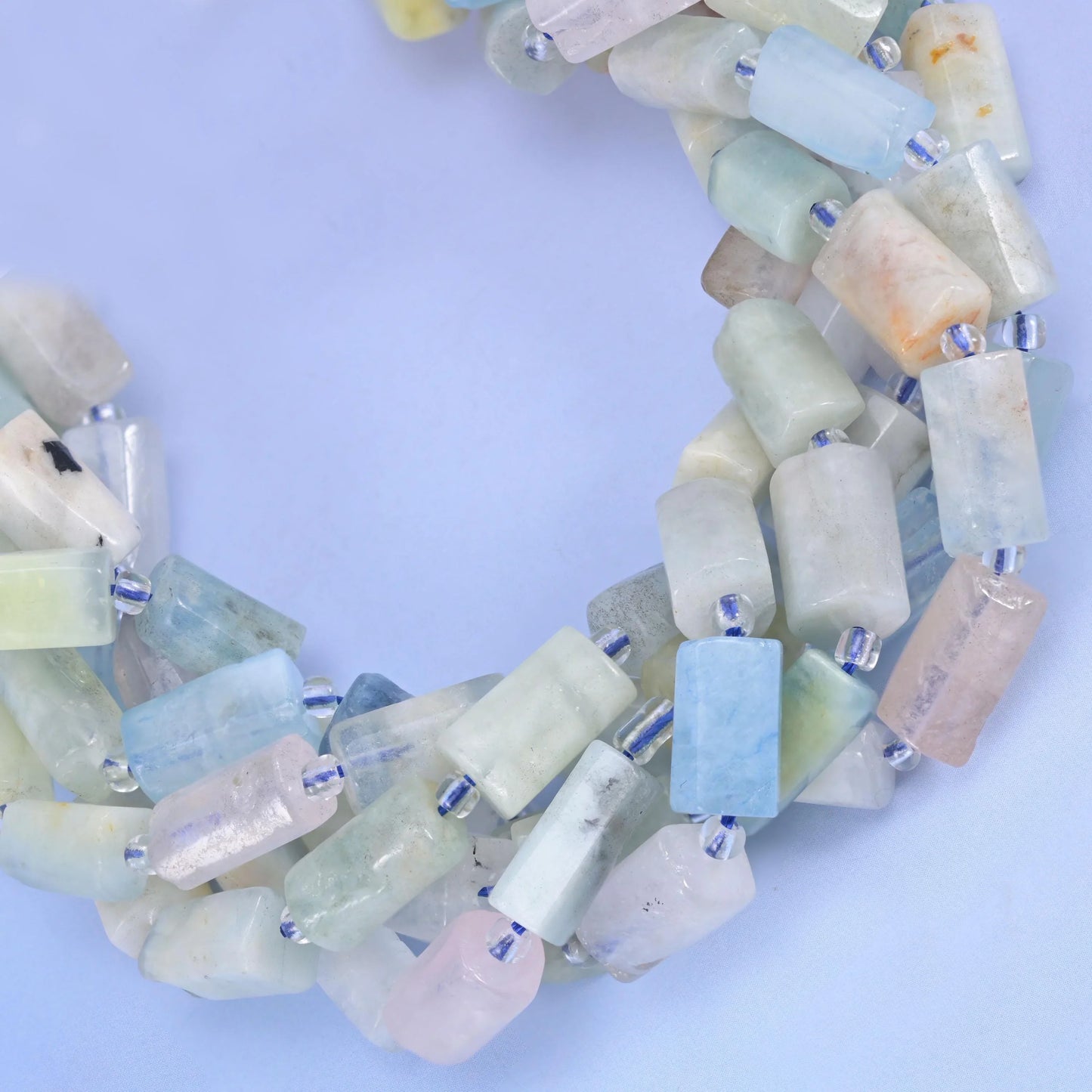 Blue Pink Morganite Faceted Tube Beads Size 12x8mm Jewelry Making 15.5 Inch Strand