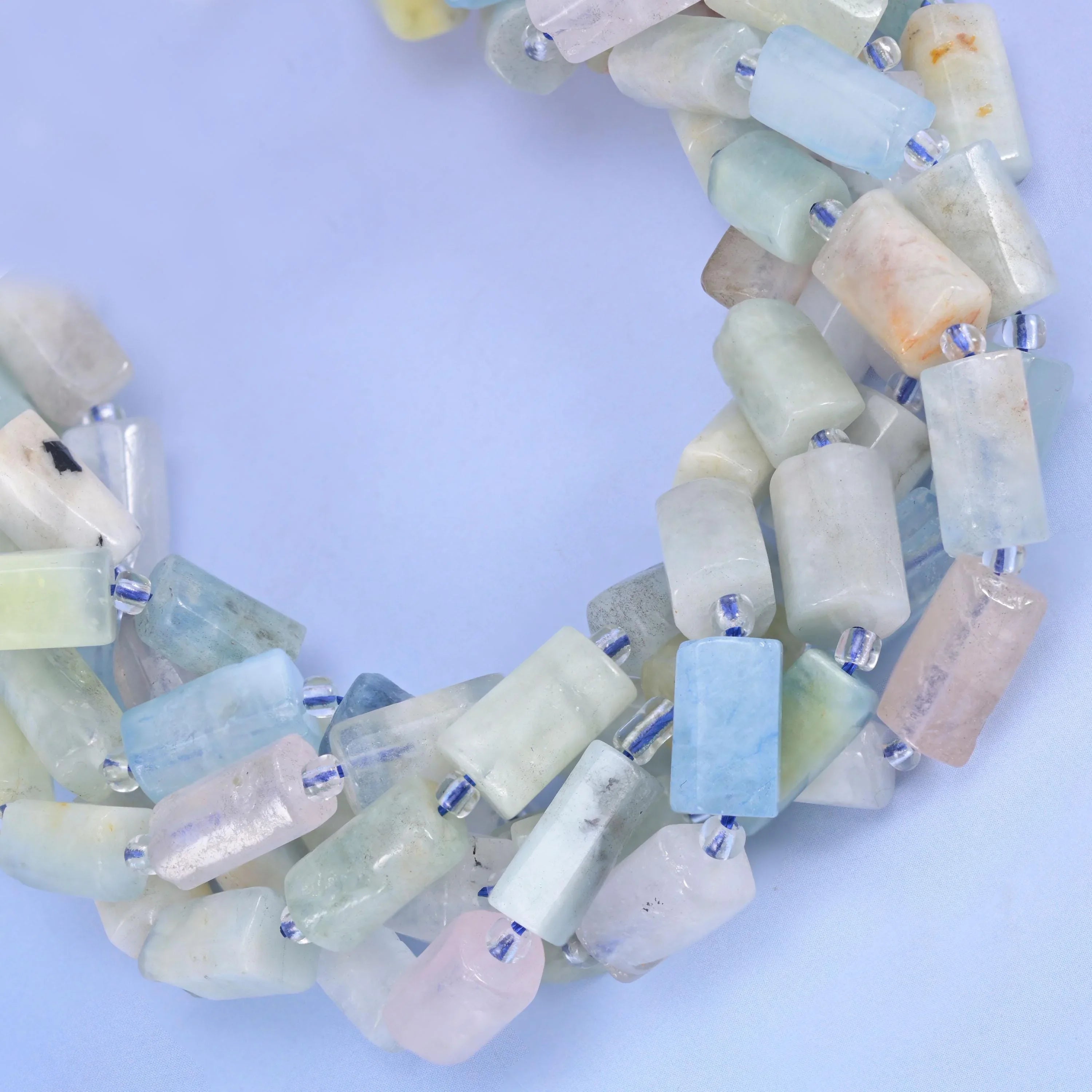Blue Pink Morganite Faceted Tube Beads Size 12x8mm Jewelry Making 15.5 Inch Strand