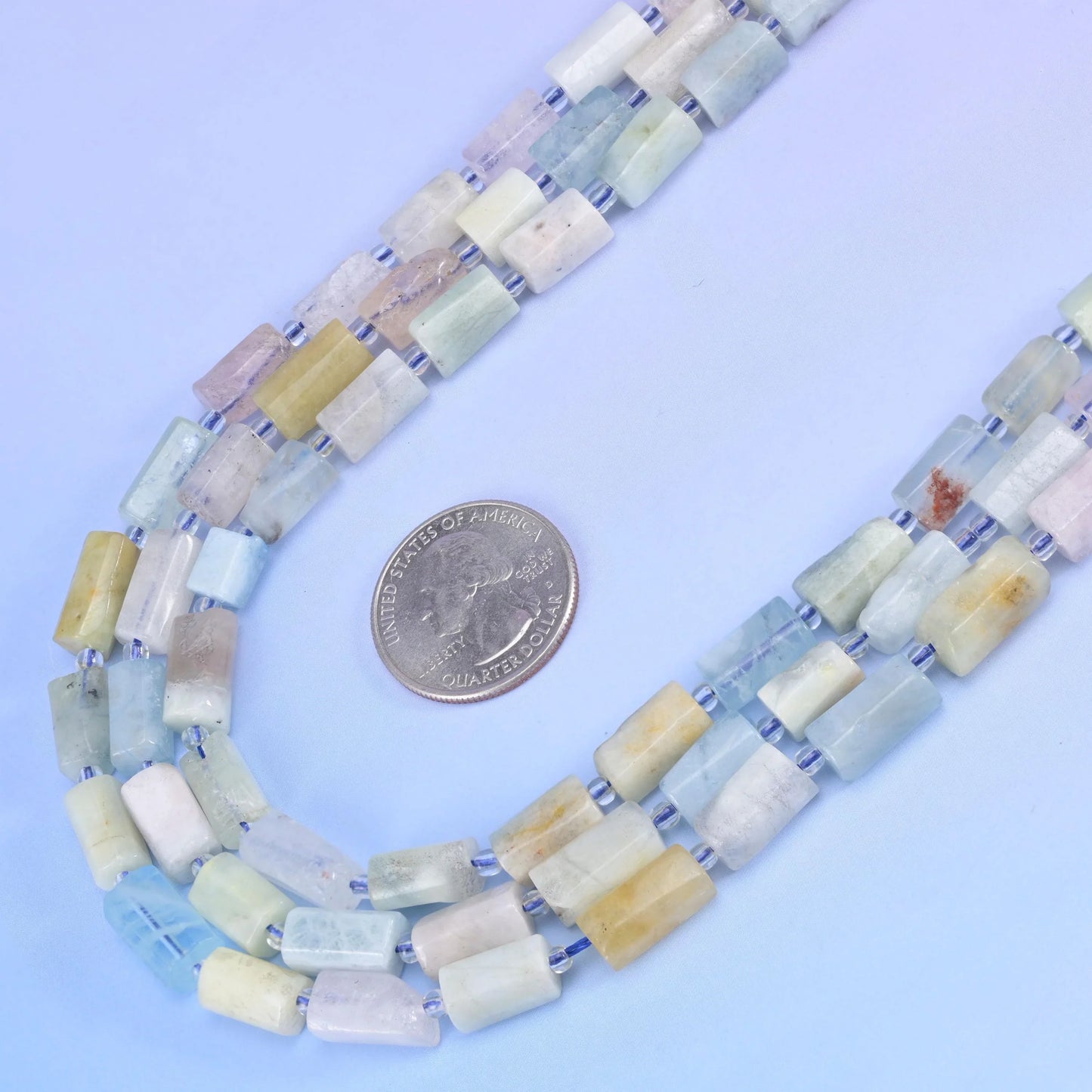 Blue Pink Morganite Faceted Tube Beads Size 12x8mm Jewelry Making 15.5 Inch Strand