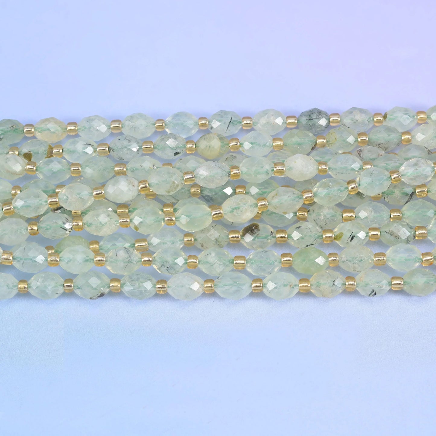 Light Green Prehnite Faceted Rice Barrel Beads Size 6x8mm Jewelry Making 15.5 Inch Strand