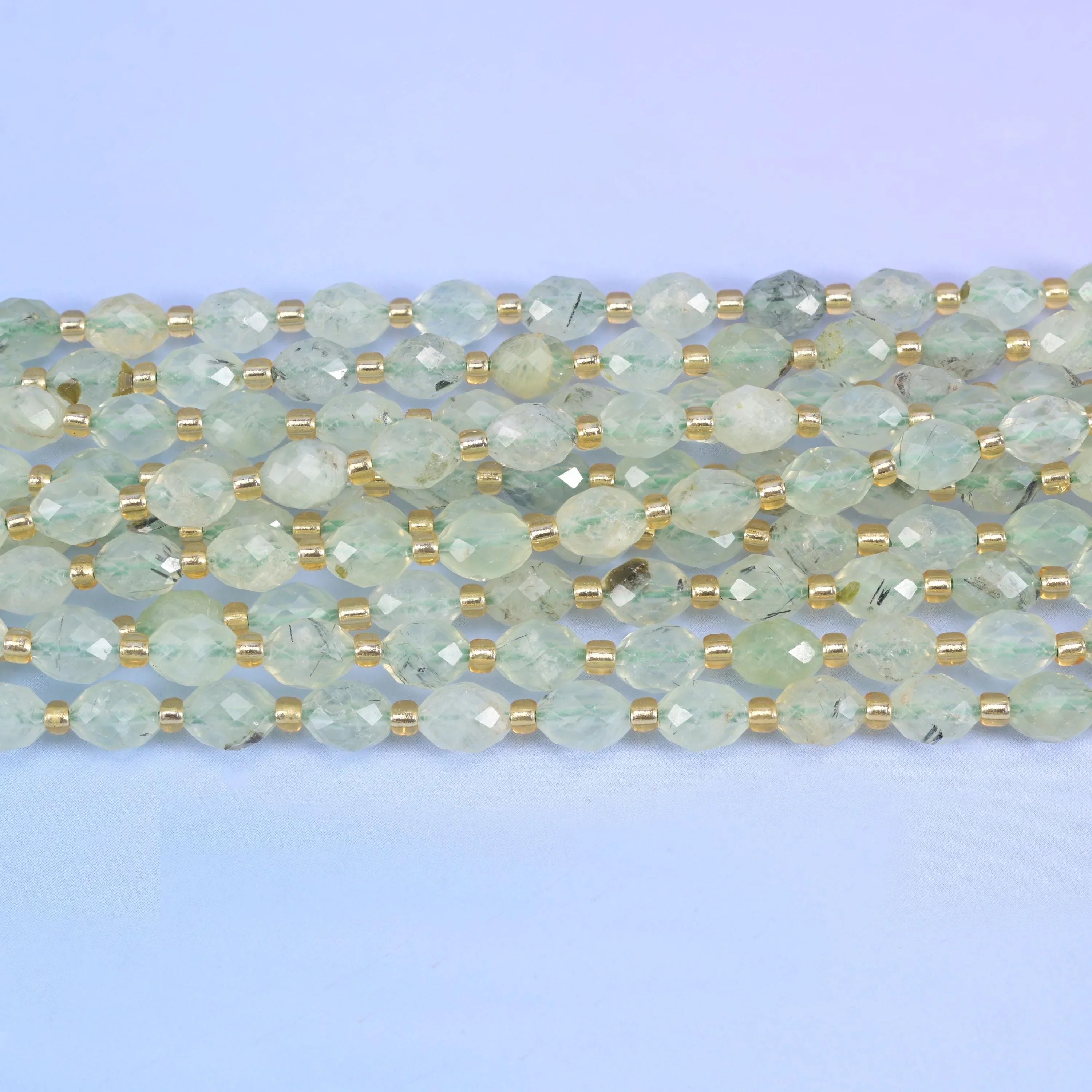 Light Green Prehnite Faceted Rice Barrel Beads Size 6x8mm Jewelry Making 15.5 Inch Strand