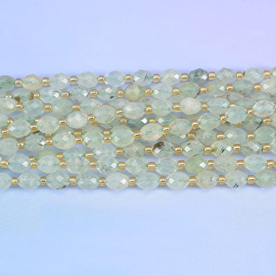 Light Green Prehnite Faceted Rice Barrel Beads Size 6x8mm Jewelry Making 15.5 Inch Strand