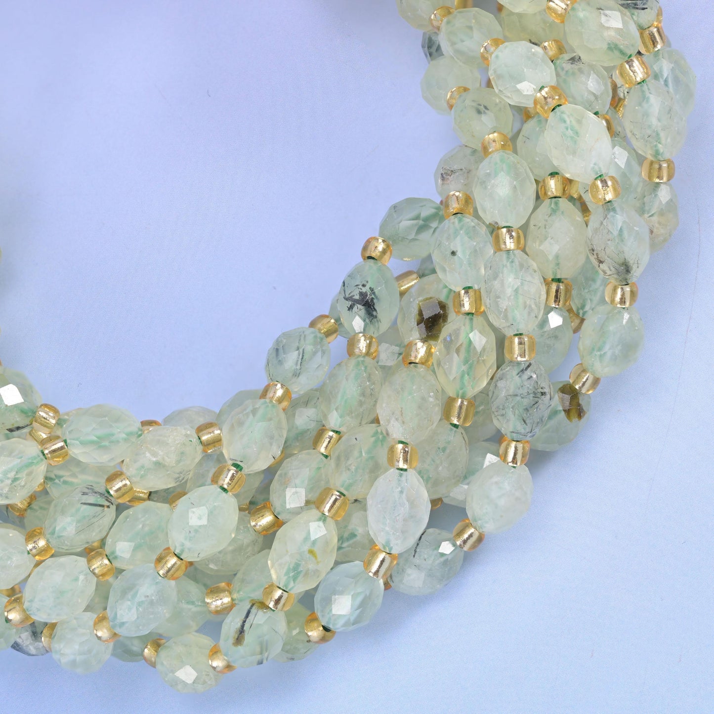Light Green Prehnite Faceted Rice Barrel Beads Size 6x8mm Jewelry Making 15.5 Inch Strand