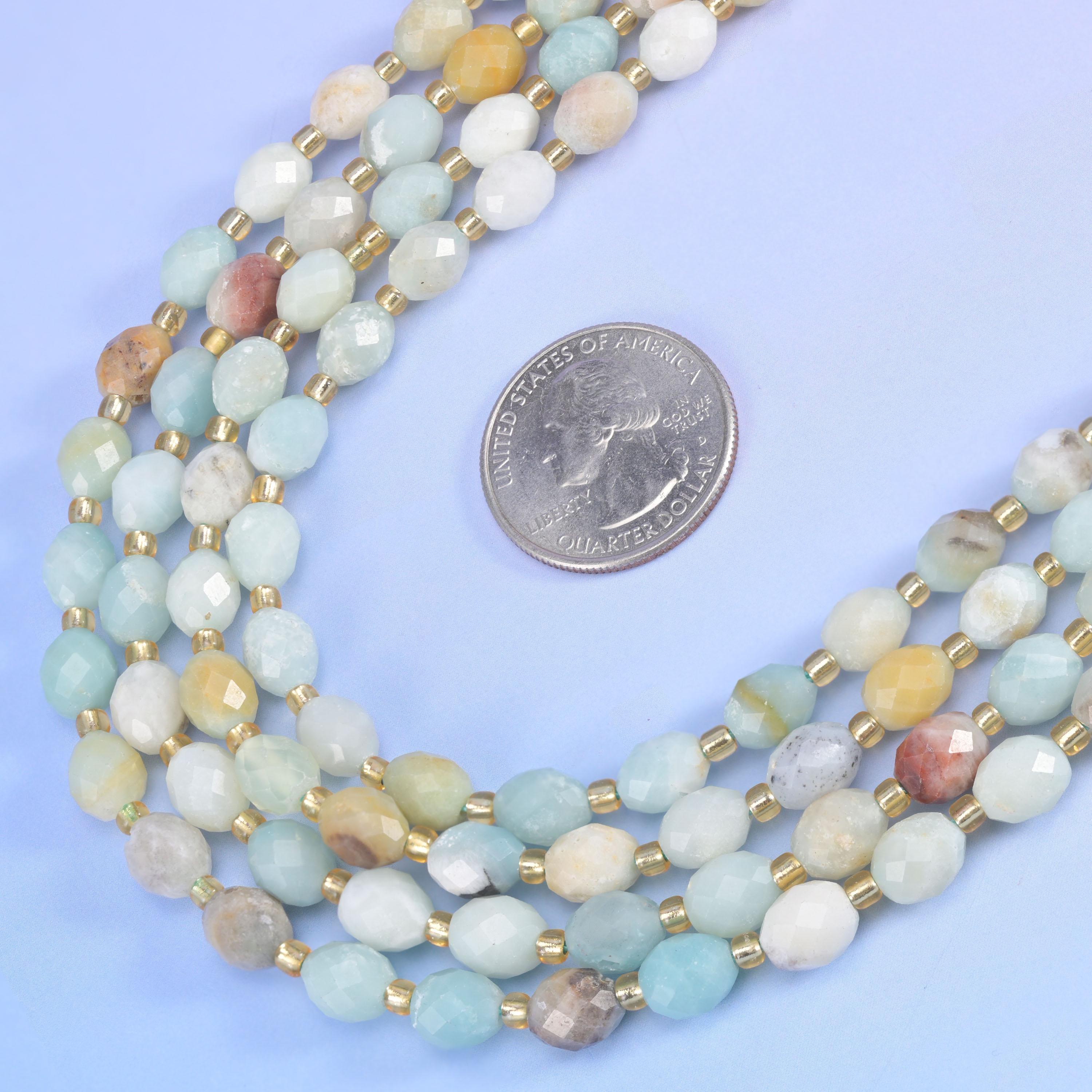 Multi-Color Amazonite Faceted Rice Barrel Beads Size 6x8mm Jewelry Making 15.5 Inch Strand