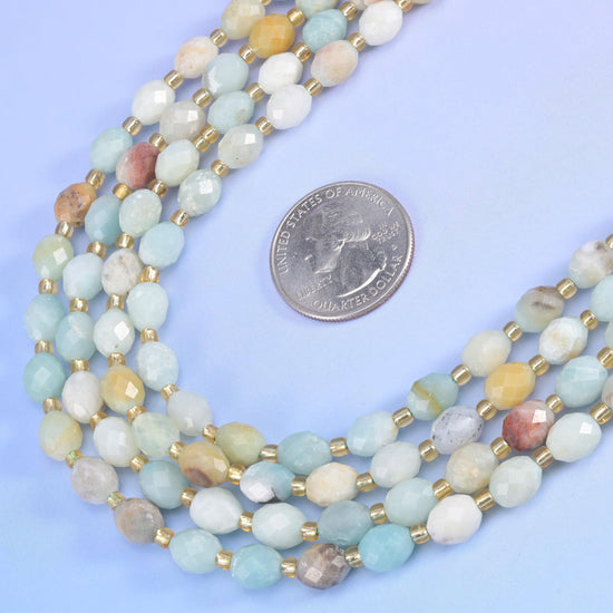 Multi-Color Amazonite Faceted Rice Barrel Beads Size 6x8mm Jewelry Making 15.5 Inch Strand
