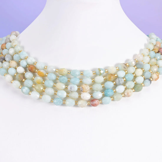 Multi-Color Amazonite Faceted Rice Barrel Beads Size 6x8mm Jewelry Making 15.5 Inch Strand