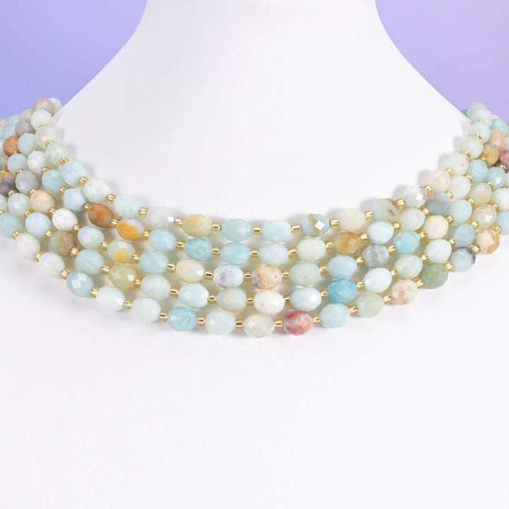 Multi-Color Amazonite Faceted Rice Barrel Beads Size 6x8mm Jewelry Making 15.5 Inch Strand