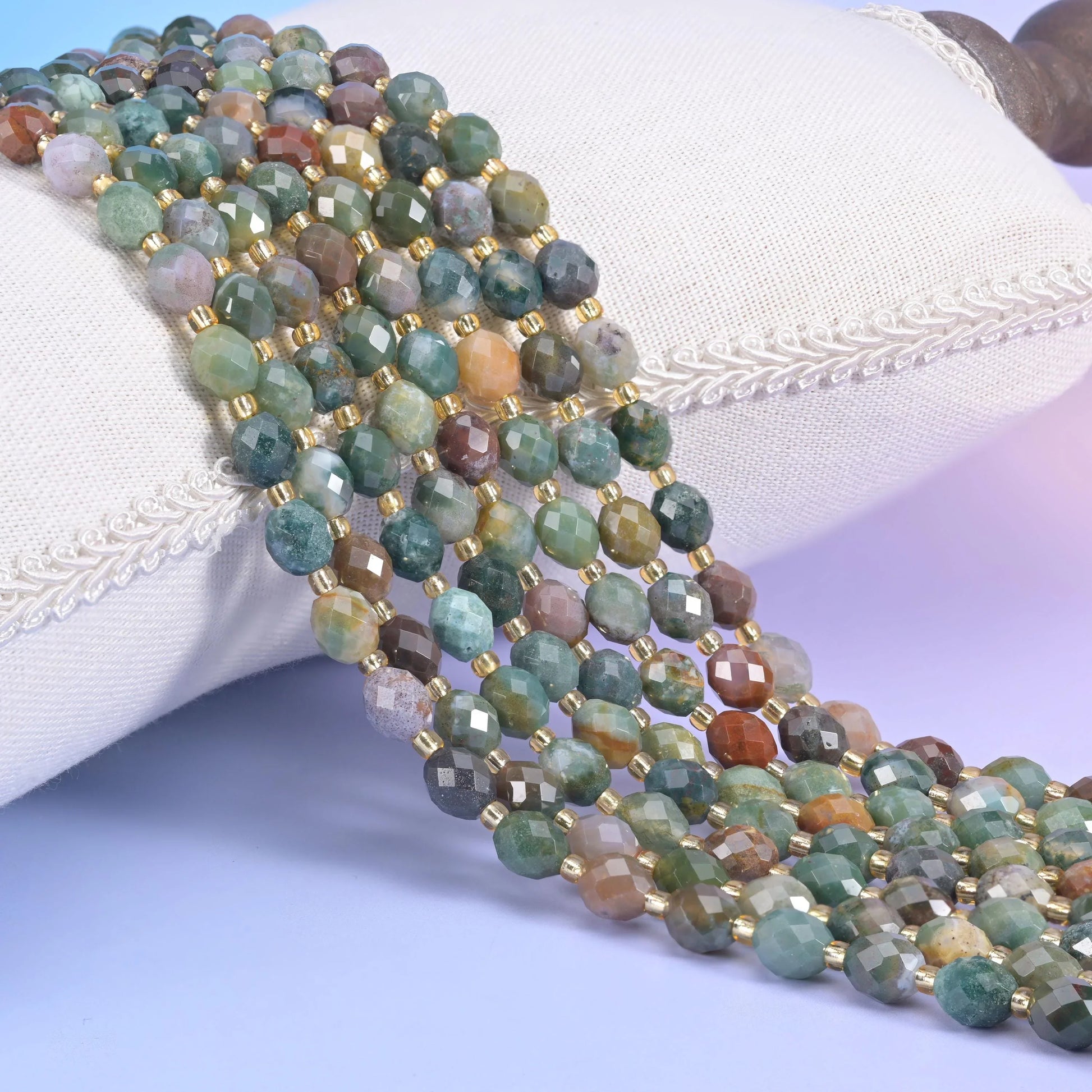 Indian Agate Faceted Rice Barrel Beads Size 6x8mm Jewelry Making 15.5 Inch Strand