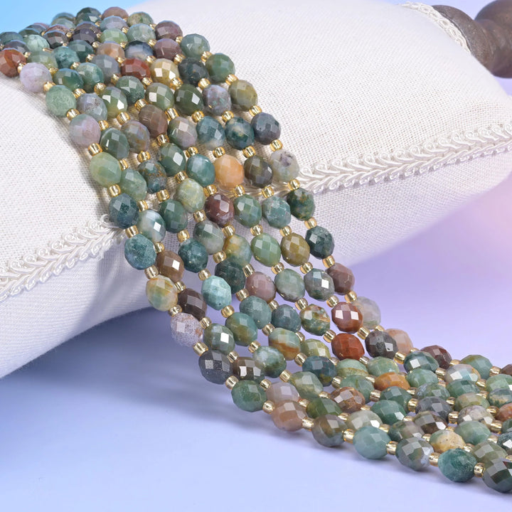 Indian Agate Faceted Rice Barrel Beads Size 6x8mm Jewelry Making 15.5 Inch Strand