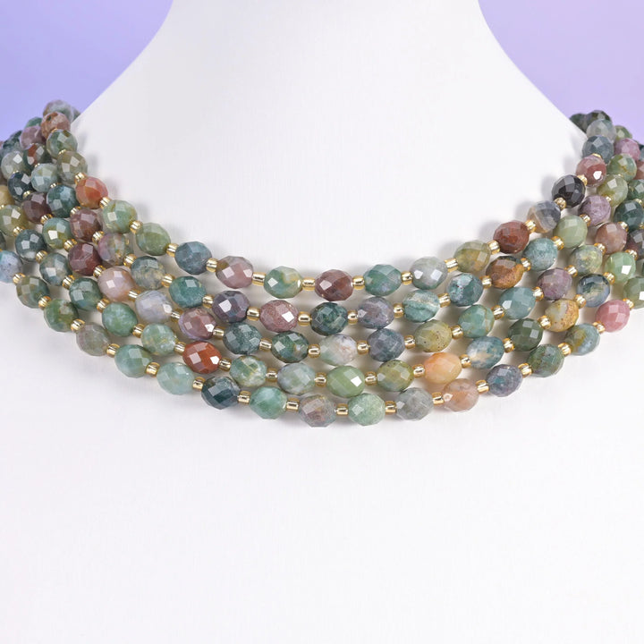 Indian Agate Faceted Rice Barrel Beads Size 6x8mm Jewelry Making 15.5 Inch Strand