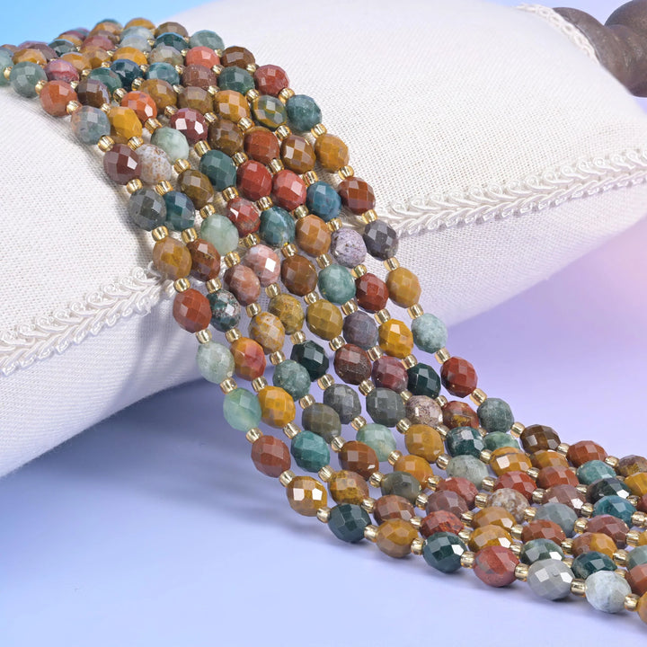 Ocean Agate Faceted Rice Barrel Beads Size 6x8mm Jewelry Making 15.5 Inch Strand