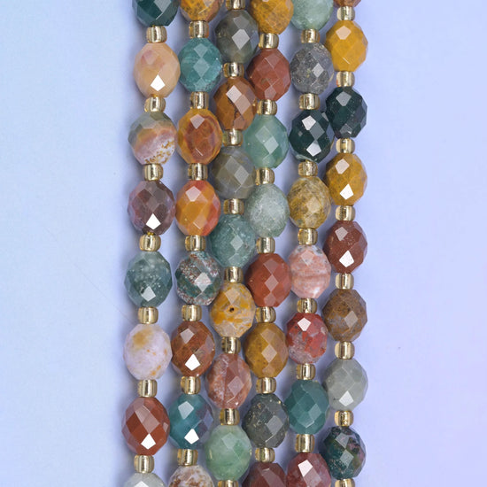 Ocean Agate Faceted Rice Barrel Beads Size 6x8mm Jewelry Making 15.5 Inch Strand