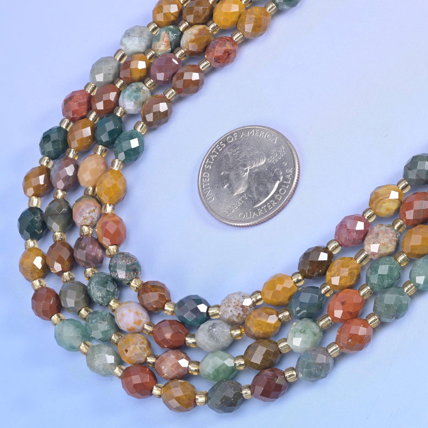 Ocean Agate Faceted Rice Barrel Beads Size 6x8mm Jewelry Making 15.5 Inch Strand