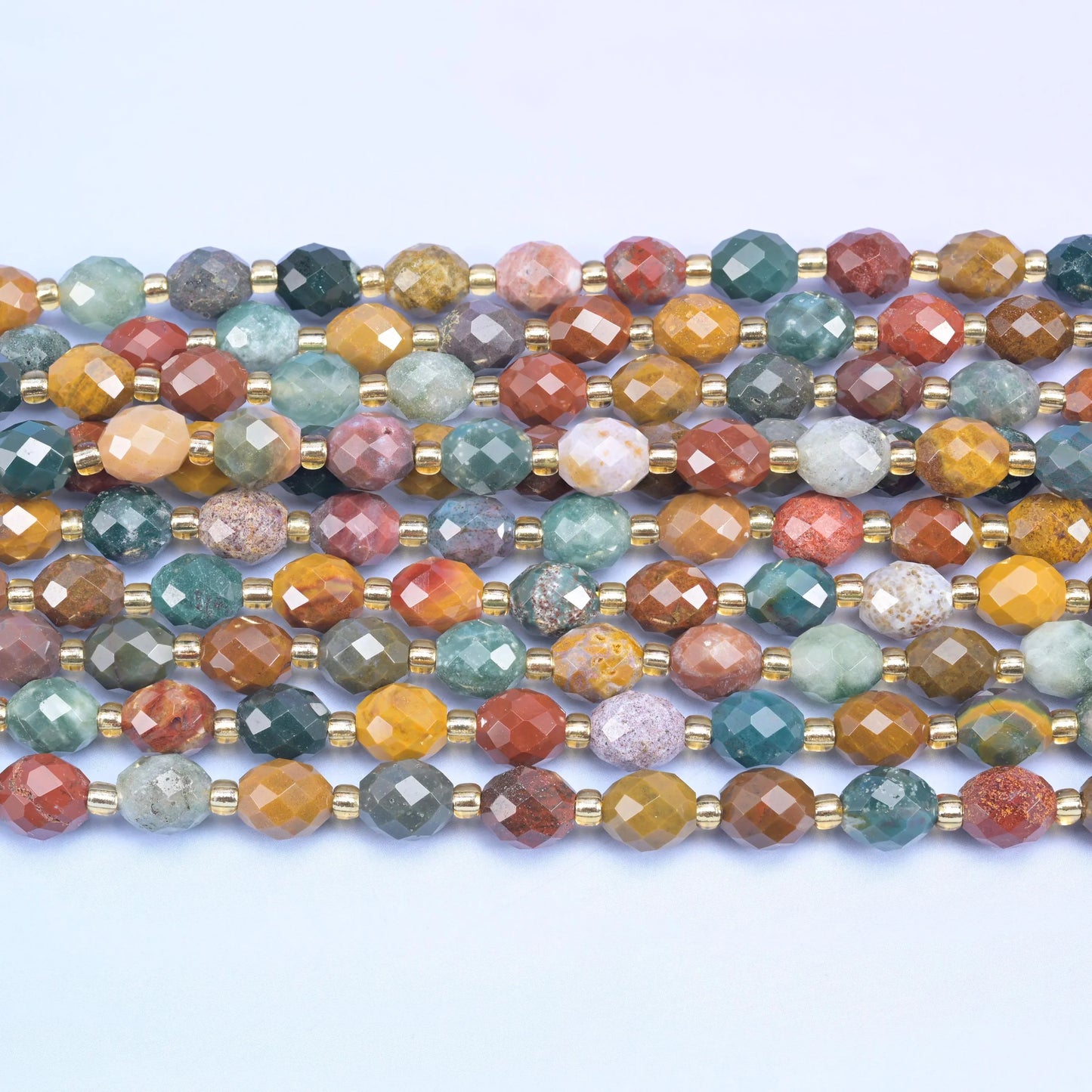 Ocean Agate Faceted Rice Barrel Beads Size 6x8mm Jewelry Making 15.5 Inch Strand