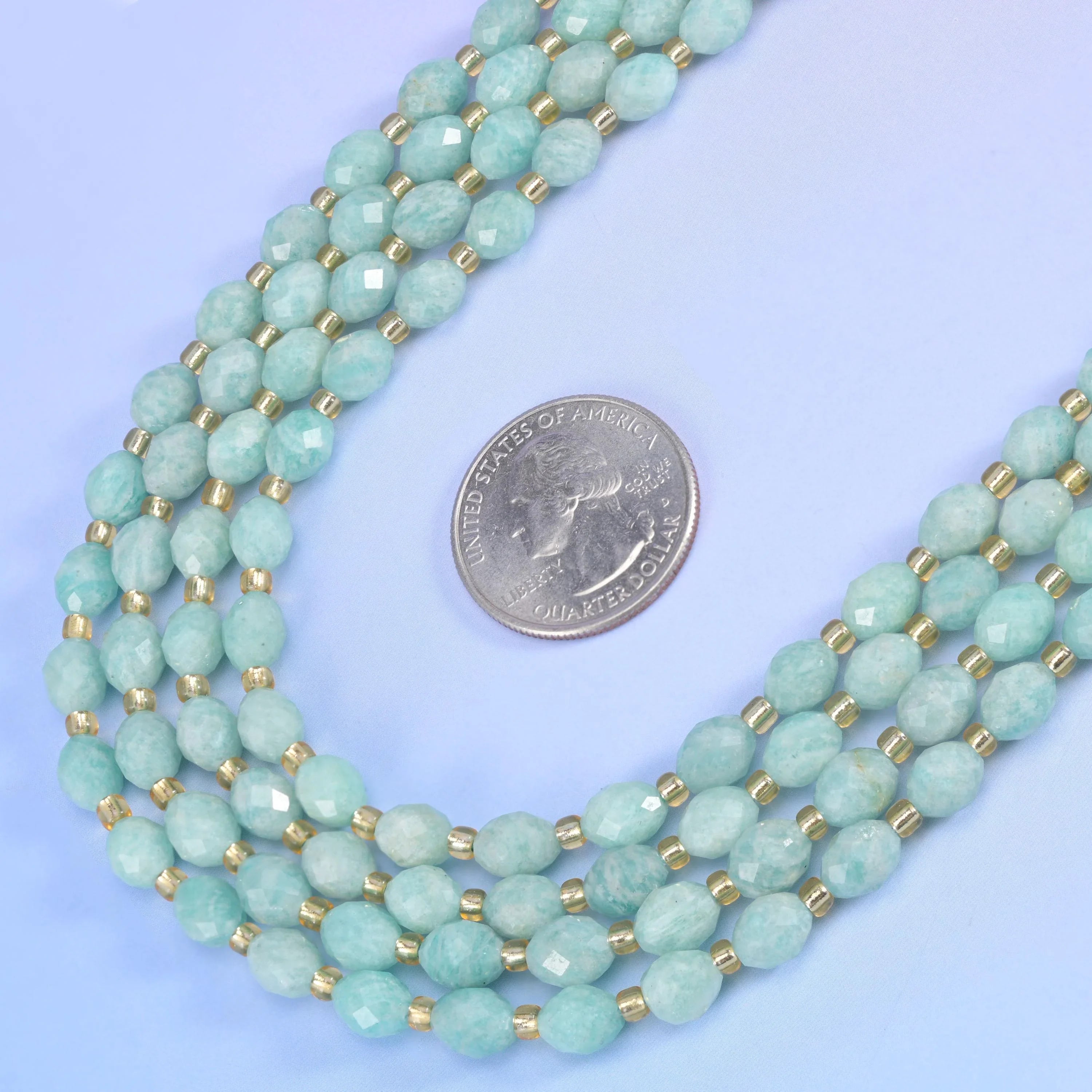 Green Amazonite Faceted Rice Barrel Beads Size 6x8mm Jewelry Making 15.5 Inch Strand