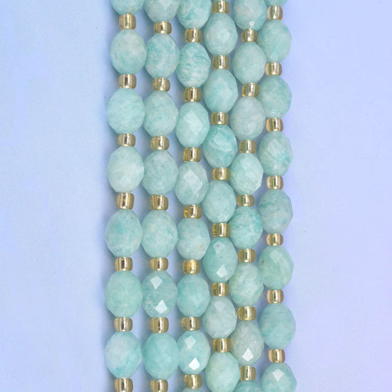 Green Amazonite Faceted Rice Barrel Beads Size 6x8mm Jewelry Making 15.5 Inch Strand