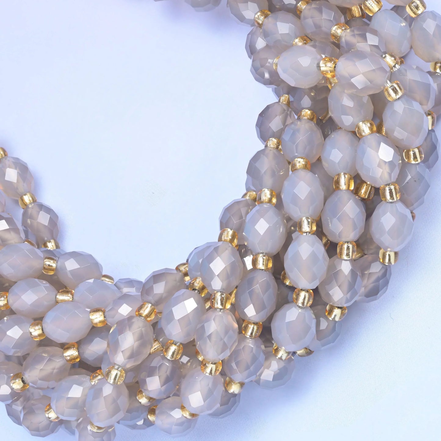 Gray Agate Faceted Rice Barrel Beads Size 6x8mm Jewelry Making 15.5 Inch Strand