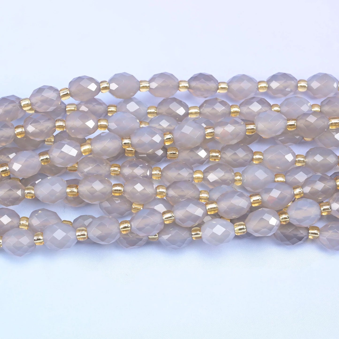 Gray Agate Faceted Rice Barrel Beads Size 6x8mm Jewelry Making 15.5 Inch Strand