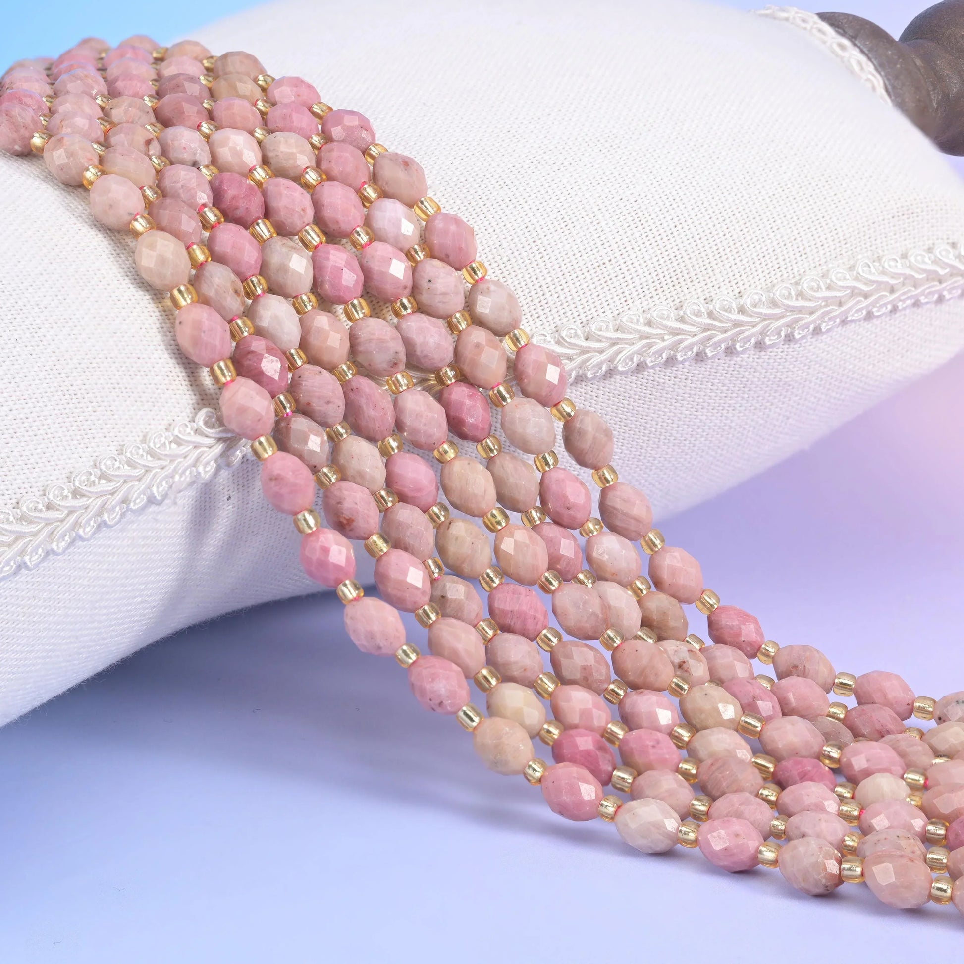 Pink Rhodonite Faceted Rice Barrel Beads Size 6x8mm Jewelry Making 15.5 Inch Strand