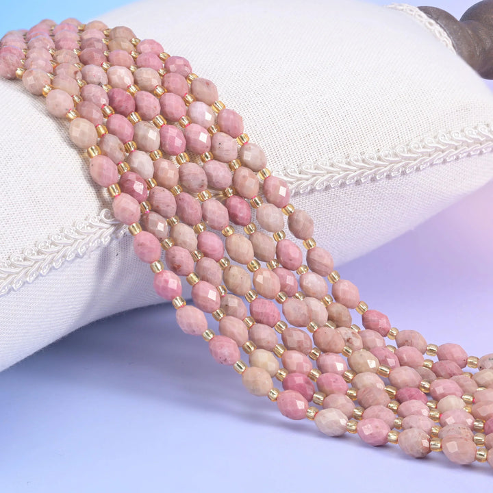 Pink Rhodonite Faceted Rice Barrel Beads Size 6x8mm Jewelry Making 15.5 Inch Strand