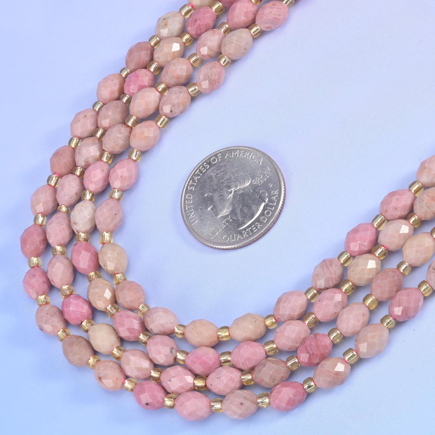 Pink Rhodonite Faceted Rice Barrel Beads Size 6x8mm Jewelry Making 15.5 Inch Strand